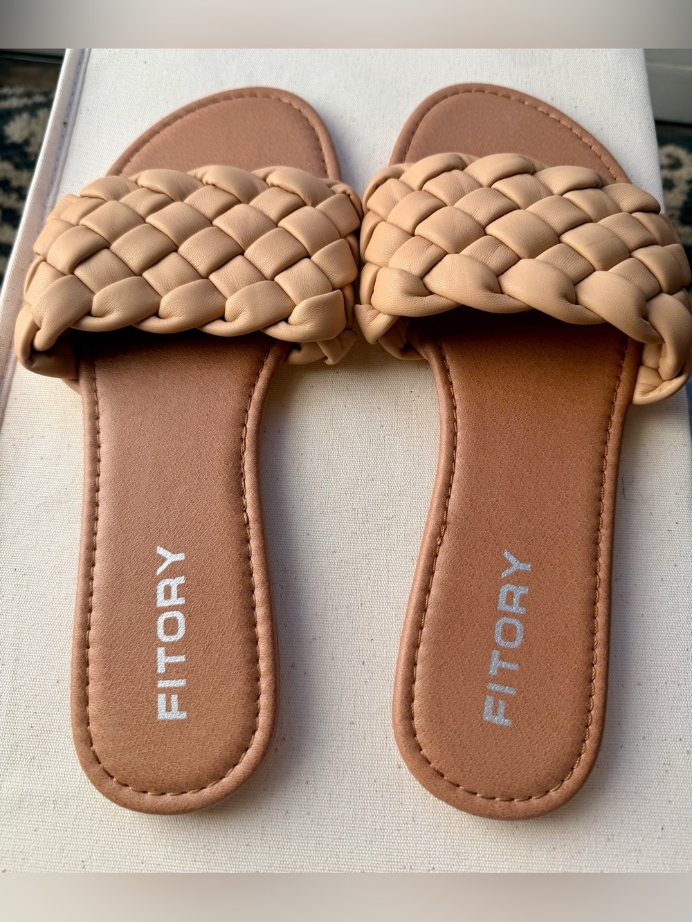 Fitory Braided Slide Sandals in Nude